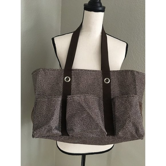 Thirty-One Medium Utility Tote Brown with White Polka Dots - Picture 2 of 6